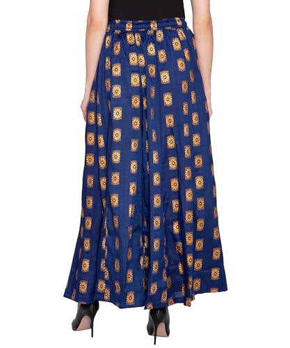 Image of TNQ Full Flared Cotton Palazzo Pants || Gold Print Printed Sharara Garara || Ethnic Or Casual Wear