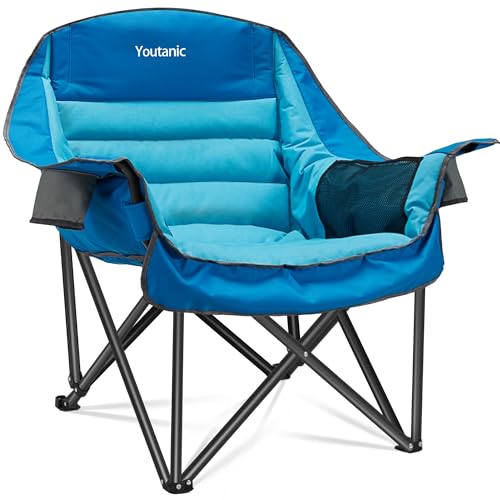 Oversized Camping Chair, Portable Folding Camping Chairs with Side Pocket, Cup Holder and Carry Bag, Heavy Duty Outdoor Camping Chairs for Adults, Fis