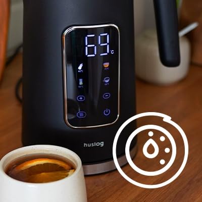 Huslog Hervidor de Agua Eléctrico 1,7 L, Control de Temperatura 40–100 °C, Pantalla Táctil LED, 4 Modos, Función Mantener Caliente, Acero Inoxidable y Cristal, Filtro Antical, Base 360°, 2200W, Negro - imagen 4