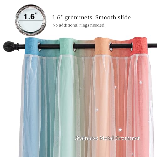 Image of indistar Dreamy Star Cutout Blackout Curtains with White Sheer,Double Layer Curtains for Girls Bedroom, Hollow Out Drapes for Nursery (2 Panel,52Wx63L,Rainbow)
