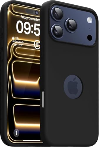 Image of Elzzi Microfiber Cover Compatible for iPhone 17 Pro Case Liquid Silicone Cases Protective Covers Shockproof Back Cover with High Raised Camera Lips Black
