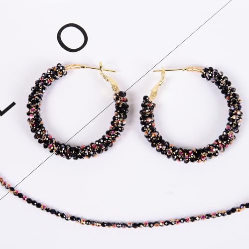 Handmade Beaded Hoop Earrings Bohemia Circle Earrings 2mm Color Plating Faceted Glass Beads Colorful Crystal Beaded,party Wedding Women Jewelry Gift4