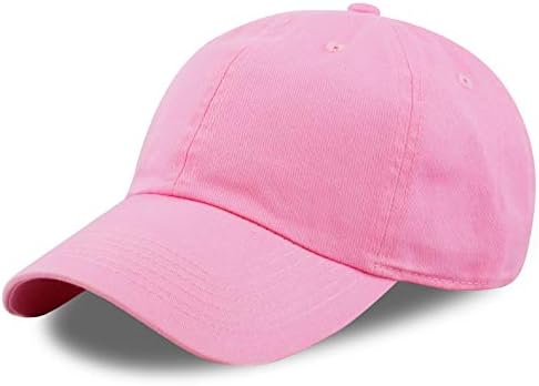 The Hat Depot Unisex Blank Washed Low Profile Cotton and Denim Baseball Cap Hat (Pink)