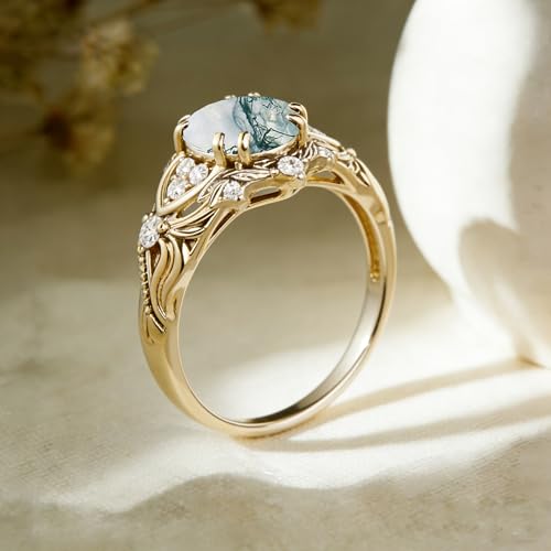 Image of Gemstone Vintage Rings for Women s925 Sterling Silver Round Cut 1.0 Carat Gemstone with Moissanite Promise Engagement Anniversary Ring for Her