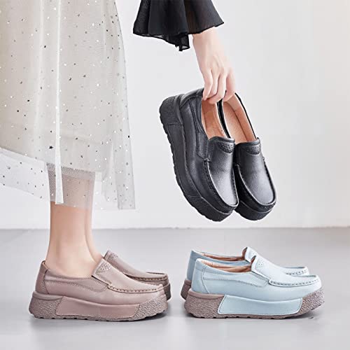 Women's Casual Fashion Loafers, Thick Sole Leather Slip On Women's Shoes, Comfortable Lightweight Soft Sole Low Top Work Shoes2
