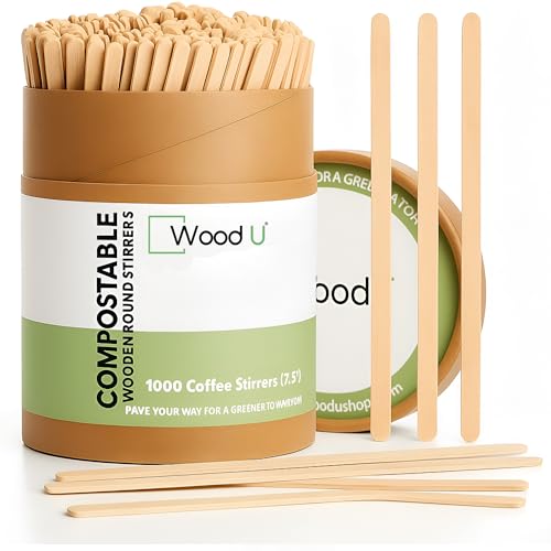 Wooden Coffee Stirrers 7.5' 1000 pcs - Birchwood Stir Sticks for Coffee, Cocktails and More