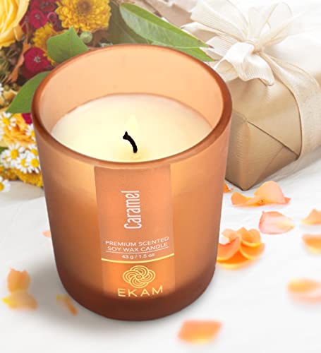 Image of EKAM Caramel Votive Soy Wax Scented Candle, 40 Grams, 10 Hours Burn Time| Long Lasting Premium Candles | Ideal for Home Decor | Gifting & Aromatherapy