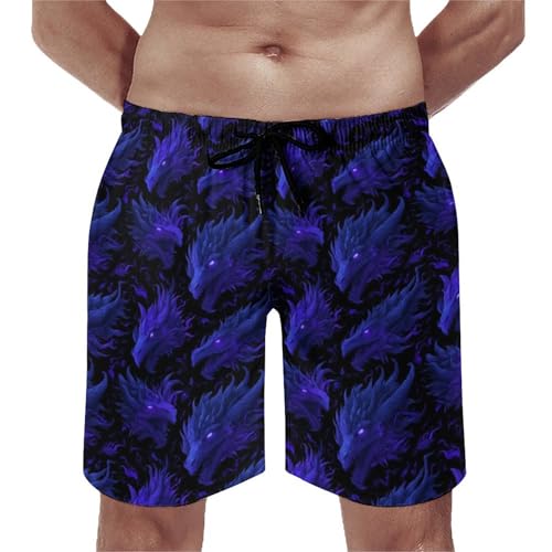 Purple Dark Dragons Print Mens Swim Trunks, Quick Dry Swim Shorts with Mesh Lining Swimwear Bathing Suits