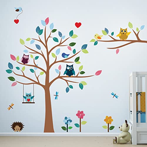 Timber Artbox Cheerful Safari Nursery Wall Decor – Woodland Jungle Wall Decals With Owls & Tree – Cute Animal Stickers For Kids Room, Baby Boys And Girls Bedroom, Classroom & Daycare Decorations #TOP2