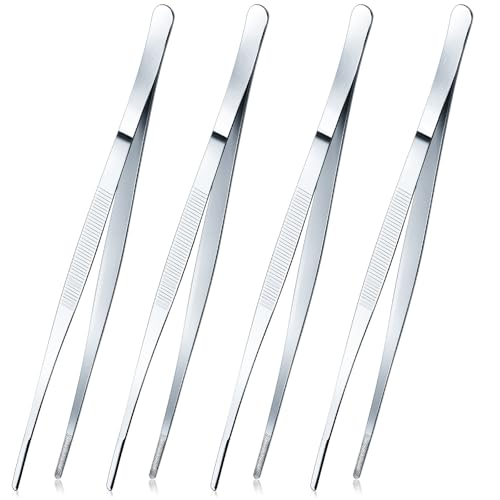Yaomiao 4 Packs 10 Inch Cooking Tweezers Bar Kitchen Tongs, Silver