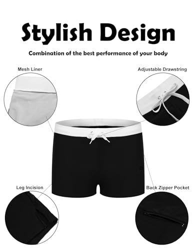 Coofandy Men'S Bathing Suit Swim Trunks Quick Dry Boxer Briefs Swimsuit Lightweight Board Shorts With Zipper Pocket Black M thumb #3