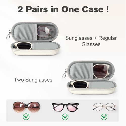Image of Double Eyeglasses Case, Dual Glasses Sunglasses Organizer with Zipper Closure, Eyewear Storage Box for Men Women Travel