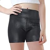 Gnainach Girls Dance Shorts Shiny Black Size 8-9 Years Old High Waist Sparkle Tumbling Athletic Volleyball Short for Kids Workout Running