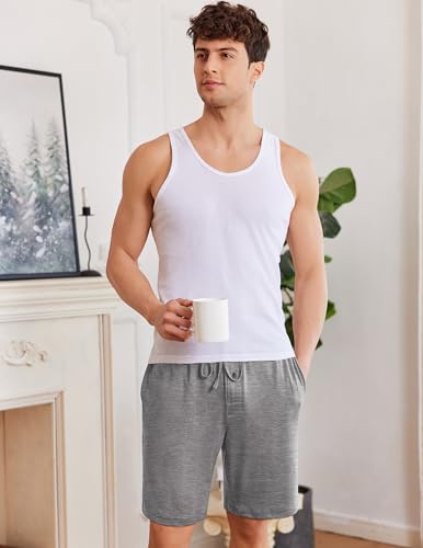 Image of Ekouaer Men's Pajama Shorts Soft Sleepwear Bottoms Elastic Waistband Loungewear Breathable Men Shorts with Pockets