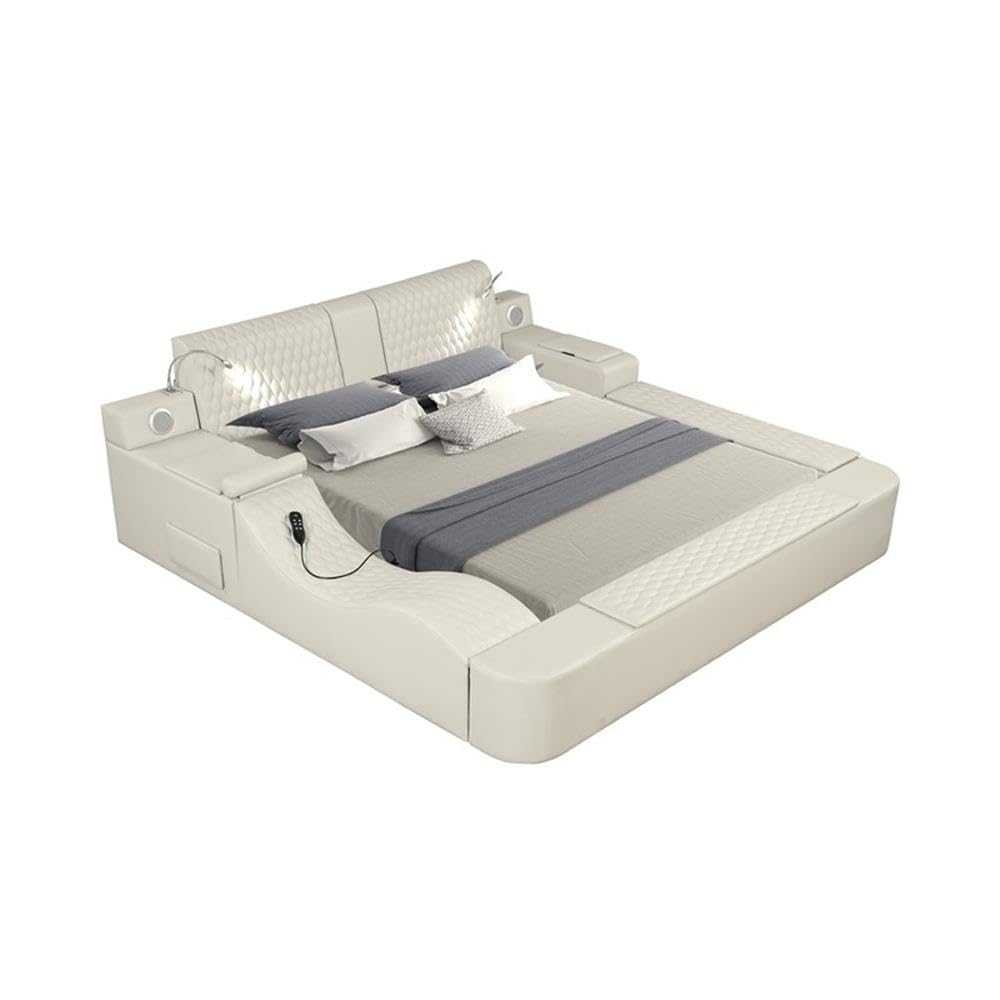 Zoya Smart Multifunctional Wood Queen Bed in Beige