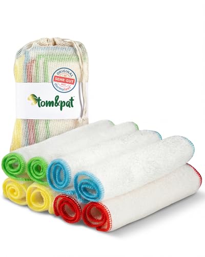 tom&pat Bambus-Putztücher 8er-Set ohne Mikroplastik 4 Farben