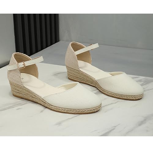 Womens Closed Toe Platform Sandals Canvas Ankle Strap Espadrilles Wedge Sandals Dressy Platform Wedge Sandals Casual Shoes4