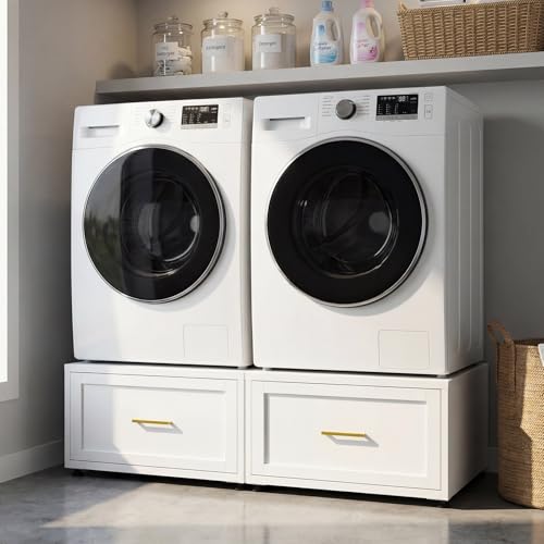 2 Pack Laundry Pedestal Heavy Duty Metal Washer and Dryer Pedestals 16 H Universal Fit Washer Stand Base Washing Machine Stand with Storage Drawer 440lbs Mini Fridge Stand White 2PCS)