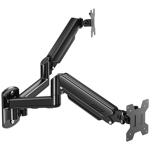 MOUNT PRO Dual Monitor Wall Mount for 2 Computer Screen up to 32 Inch Gas Spring Double Monitor Arm Holds Up to 19.8lbs Each Full Motion Adjustable Wall Monitor Mount VESA Mount 75x75/100x100