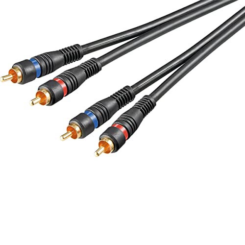 Goobay 50032 Cable de audio Cinch – cable coaxial de conexión estéreo - 2 x enchufe RCA a 2 x enchufe RCA - chapado en oro - apantallado 2 veces – negro – 1,5m