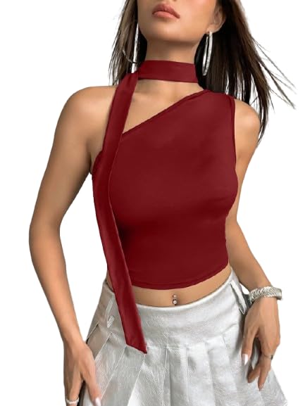 tivante Solid One Shoulder Tube Crop Top for Women with Scarf || y2k Summer top for Women-picture-10