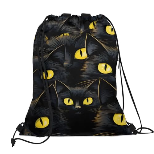 Black Cat Drawstring Backpack Waterproof String Bag Sackpack Boho Modern Cinch Sack for Traveling Gym Sports with Mesh Pockets2