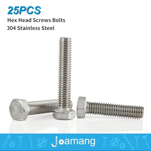 Image of 1 /4-20 x 1-1 /2 inch Hex Head Screws Hexagon Bolts, External Hex Drive, Stainless Steel 304, UNC Coarse Thread, Fully Threaded, Pack of 25