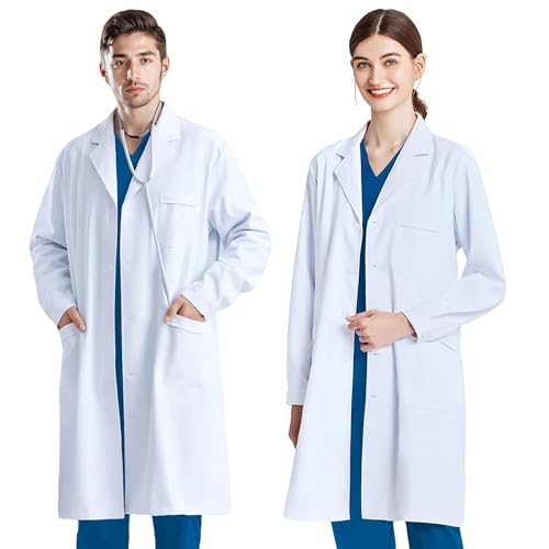 COCREAZY Blouse Blanche Chimie Lycee, Blouse Chimie Homme Femme, Blouse Laboratoire Coton Blouse Medicale Manche Longue Blouse Physique Chimie Lycee Blouse Infirmier pour Étudiant Hospital Travail, M