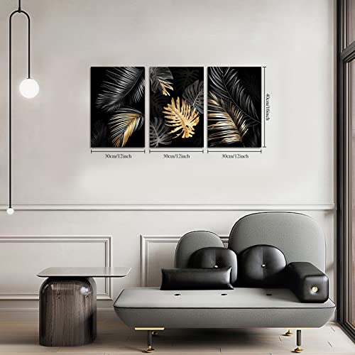 Foto von FajerminArt 3 Teilig Leinwandbilder Bilder Abstrakt Schwarzes Gold Baum bild auf leinwand Wandkunst Modern Wandbilder Kunstdruck Deko für Wohnzimmer Schlafzimmer fertig zum Aufhängen 90x40cm(30x40x3)