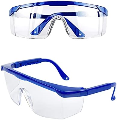 JUHONNZ Safety Goggles,2 Pcs Wrap Around Safty Glasses Anti-Fog Protective Goggles Blue Frames Eye goggles protectionfor Kids adult Eye Protection with Clear Thicker PC Lenses For Outdoor Activities