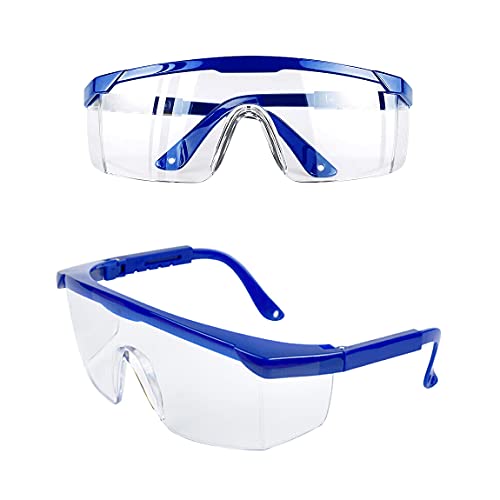 JUHONNZ Safety Goggles, 2 Pcs Wrap Around Safty Glasses Anti-Fog Protective Goggles Blue Frames Eye...