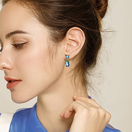 Waterdrop Dangle Stud Earrings For Women Girls Blue Diamond Crystal Cz Teardrop Dangling Drop Earrings Wedding Studs Statement Earrings Fashion Jewelry Gifts For Mother's Day #TOP1