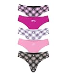Victoria's Secret PINK Women's No Show Thong Underwear, Heritage Pink Plaid Pack (M)