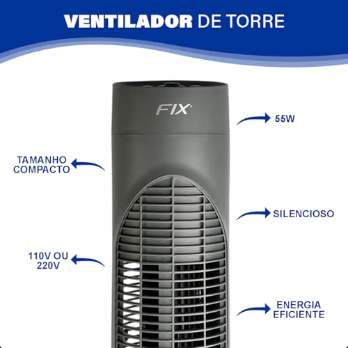 Ventilador de Torre Circulador De Ar 3 Níveis de Velocidade Cinza Potente Silencioso Compacto 110v 2