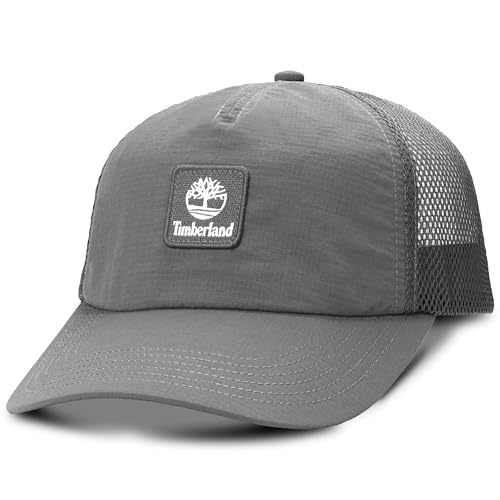 Timberland Trucker Hat for Men & Women Soft Structured Nylon Baseball Cap Adjustable Mesh Back Curved Brim Breathable & Lightweight One Size Grey