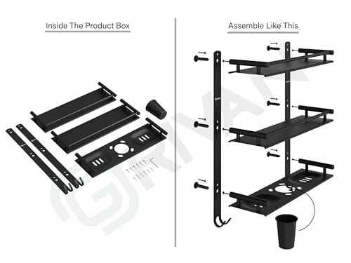 Image of GRIVAN Stainless Steel 3-Tier Bathroom Accessories Set - Heavy Duty Bathroom Shelves with Dual Soap Holder, Toothbrush Holder & Tumbler | Wall Mounted Bathroom Organizer