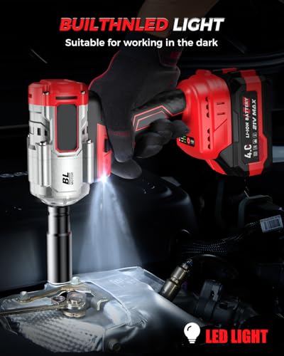 Image of Cordless Impact Wrench, 1200Nm(900 Ft-lbs)1 /2 inch Brushless Impact Gun, 21V High Torque Power Impact Driver Ideal, 2x4.0AH Batteries Electric Impact Motor Variable Speeds for Car, DIY, and Truck RV /Mower
