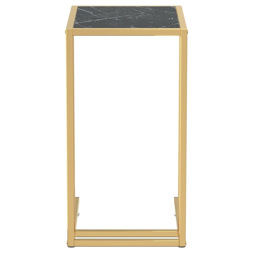 Stolik pomocniczy komputerowy z czarnego marmuru, 50 x 35 x 65 cm, płyta ze szkła hartowanego, złota rama, elegancki stół do salonu na przekąski i napoje, stabilny stół konsolowy