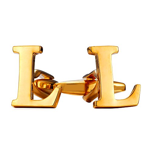 U7 Men Cuffflinks Wedding 18K Gold Plated Monogram Initials Name Cuff Links 1 Pairs, Letter L