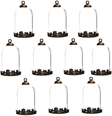 10 Pieces 30x20mm Clear Tube Glass Globe Bottle with findings Hollow Glass Dome, Glass Vial Pendant Charms (30x20mm with Bronze Crown Base)