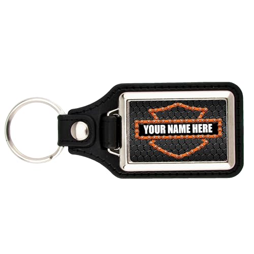 Mafia Mugs Personalized Motorcycle Keychain - Custom Name Biker Key Chain - Inspired by Biker Culture - Diamond Plate Look Background
