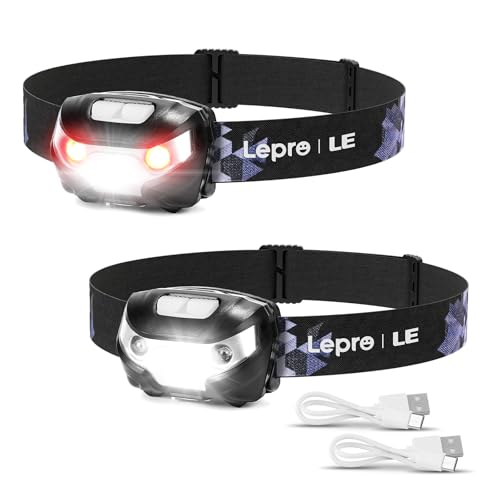 Lepro LE Stirnlampe Wiederaufladbar, 1300 Lux Superhell Kopflampe mit Rotlicht, 5 Lichtmodi, IPX...