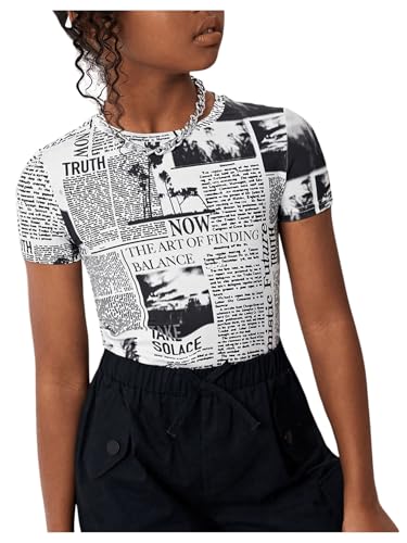 Image of WDIRARA Girl's Camo Print Short Sleeve T Shirt Crew Neck Tee Casual Top