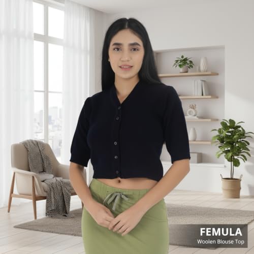 Image of Women Winter Wear V-Neck Half Sleeves Regular Fit Woollen Blouse