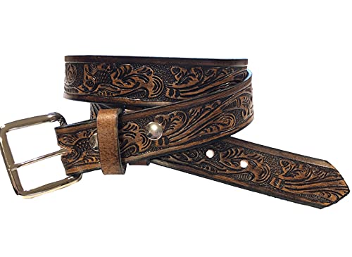 Western Leather Belt Oak Leaf Design Handmade Mens Casual Cowboy Belt Brown3