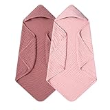 SnugOre Muslin Hooded Baby Towels Baby Bath Towel with 100%, 32x32 Inch Cotton Super Soft Super Absorbent, Suitable for Newborn Care and Young Children Up to 3 Years Old（Light Pink & Dark Pink）
