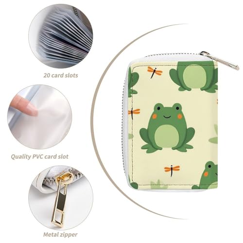Compact Credit Card Organizer Case for Men Women, Portable Mini Card Holder Organizer with Zipper Green Frog Animal Cute Frogs Pu Leather Wallet4