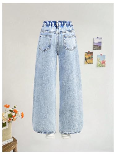 WDIRARA Girl's Cute Cartoon Graphic Ripped Jeans High Waisted Wide Leg Denim Pants2