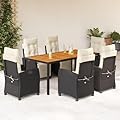 YITHOPI 7 Piece Patio Dining Set with Cushions Black Poly Rattan Versatile Lounge Furniture Outdoor Lounge Set Patio Furniture Sets Balcony Furniture Sets for patios, Gardens, Decks