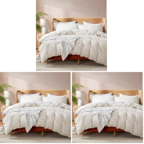 Image of Nestl Off White Duvet Cover Queen Size - Soft Double Brushed Queen Duvet Cover Set, 3 Piece, with Button Closure, 1 Duvet Cover 90x90 inches and 2 Pillow Shams (Pack of 3)